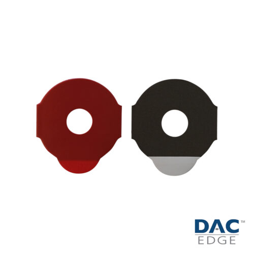 Deux disques circulaires de couleurs différentes avec un trou au milieu, logo "DAC EDGE"