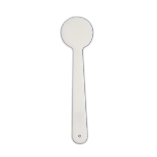 Cuillère en plastique blanche avec une poignée longue et fine